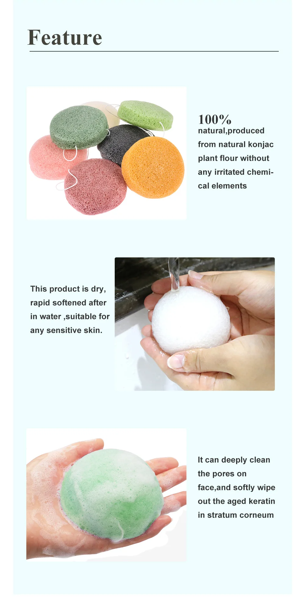 Круглая губка Konjac, косметическая губка для чистки лица, натуральный спонж Конняку, средство для очищения лица, смывание, 1 шт