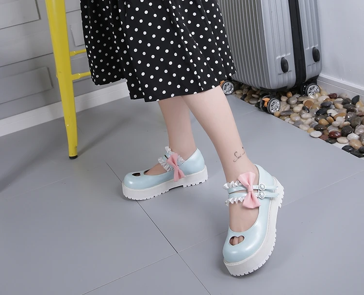 Ulzzang/сезон весна-лето; коллекция года; обувь Kawaii в Корейском стиле с милым бантом в форме сердца; женская обувь для костюмированной вечеринки в стиле Лолиты