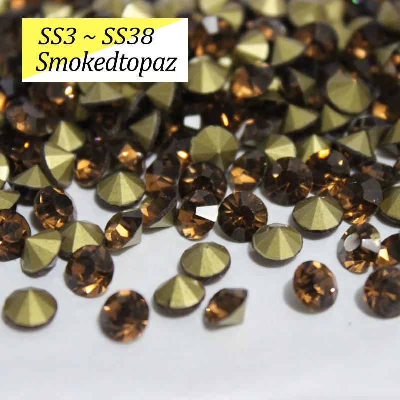Smoked topaz SS16-SS38 блестящие хрустальные стразы круглые с заостренным фольгированным дном сзади стекло камень для одежды сумки - Цвет: Smoked topaz