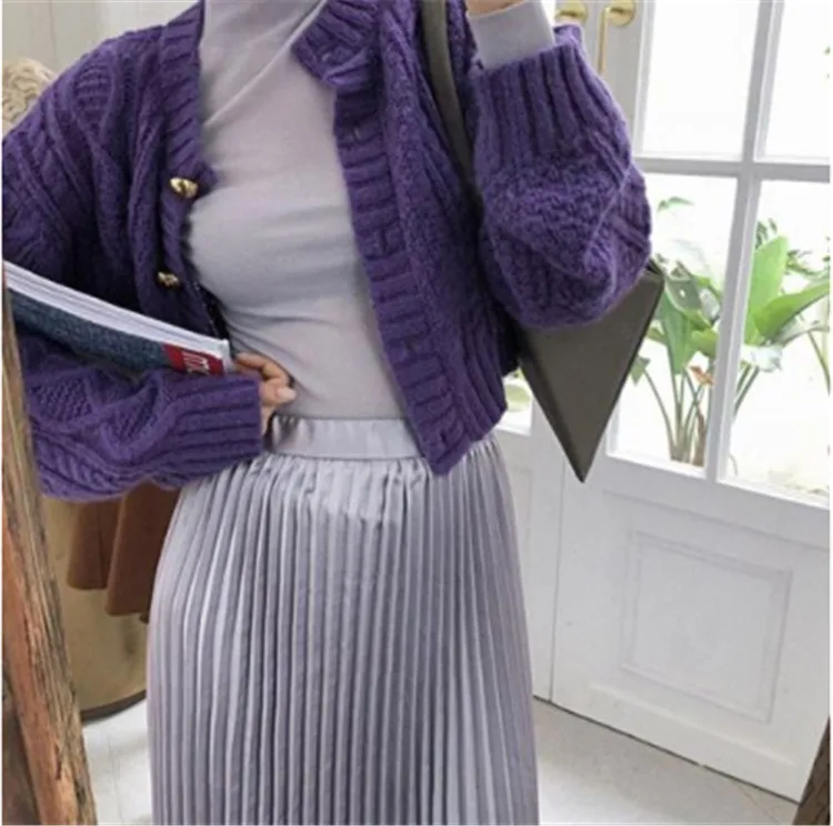 Blue purple Осенне-зимний толстый короткий кардиган Lazy Oaf, Женский винтажный однобортный вязаный женский кардиган с круглым вырезом - Цвет: Blue purple