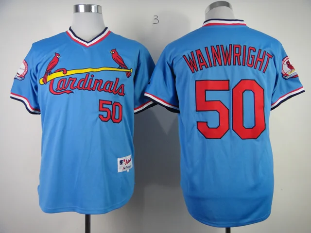 Wholesale Men's Jersey #50 Adam Wainwright Blue Cool Base Baseball Mix Orders Embroidery Logos|jersey knit|logo cowboyslogo butterflies |