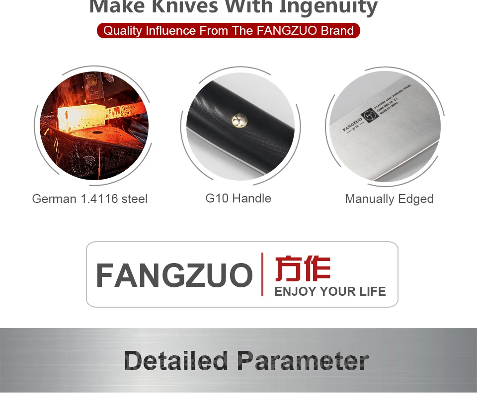 FANGZUO кухонный нож шеф-повара G10 ручка нож 8 ''кухонный нож Германия 1,4116 профессиональный нож из нержавеющей стали Кливер