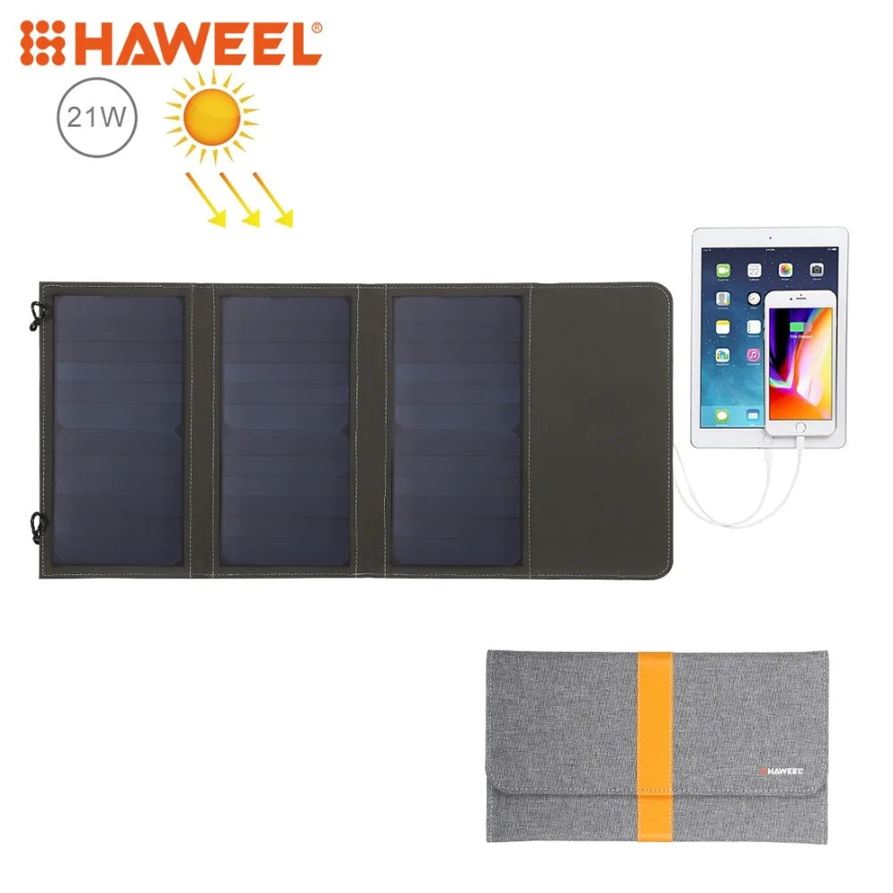 

HAWEEL 21W Foldable Solar Panel Charger with 5V 2.9A Max Dual USB Ports Portable Travel Solar Powered Panel