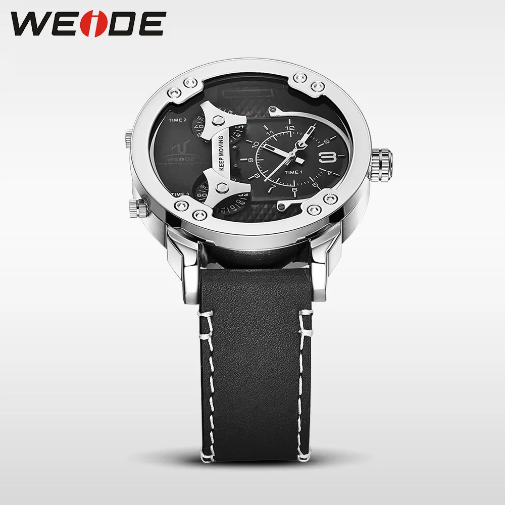 WEIDE Наручные Часы Мужские Спортивные Из Нержавеющей Стали Люкс Стильные Кварцевые Черный Кожаный Ремешок