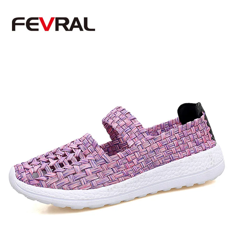 Pruple Бренд fevral; женская повседневная обувь; летняя дышащая женская тканая обувь ручной работы; модная удобная Легкая женская обувь; Размеры 35-41 - Цвет: Pruple