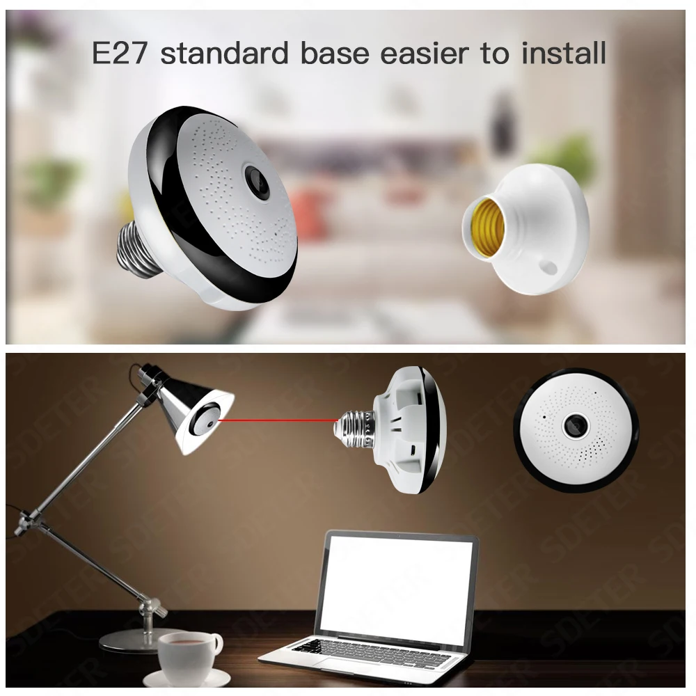 SDETER 1080P беспроводная WIFI камера IP лампа видеонаблюдения панорамный рыбий глаз