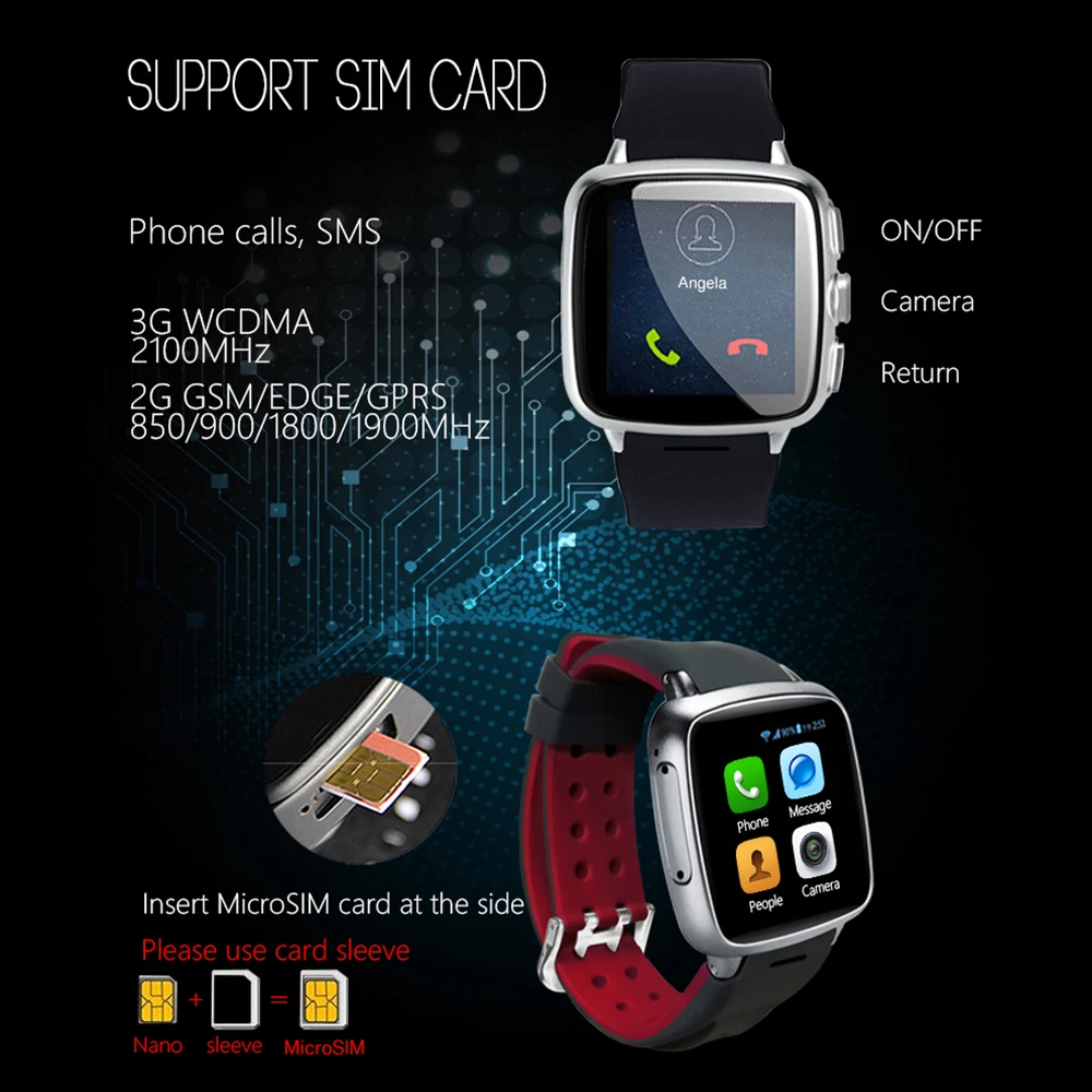 F05 Smart watch 3G Android 4.4 metel smart phone 1G RAM 8G ROM 2MP camera heart rate tracker Pedometer WIFI GPS smartwatch | Электроника