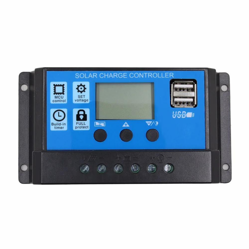 

12V 24V Auto Solar Panel Battery Charge Controller 30A 20A 10A PWM LCD Display Collector Regulator with Dual USB Output