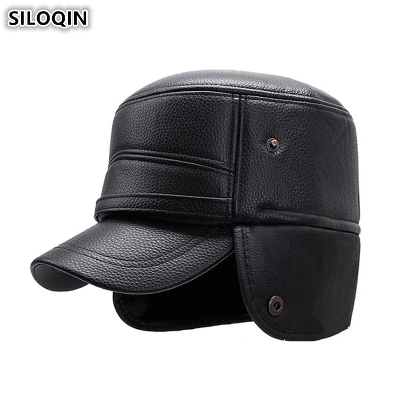 SILOQIN зимне наушники шапка Snapback кепки s Зима Новые мужские теплые военные шапки PU плюс бархат толстые бренды мужской кости плоская кепка для мужчин