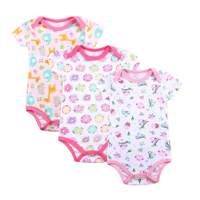 3 шт. детский хлопковый комбинезон с коротким рукавом и круглым вырезом|baby girl|3 pcs