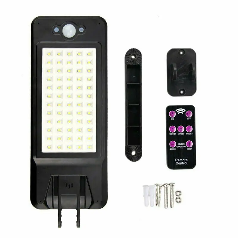 60LED 1000LM Солнечный настенный светильник с регулируемой яркостью PIR датчик движения садовая уличная лампа
