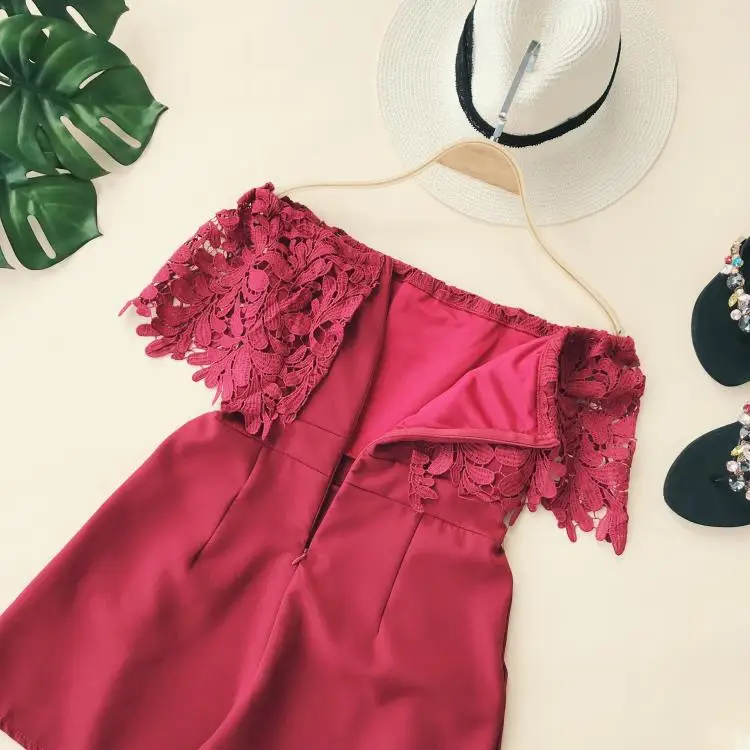 Женские летние сексуальные кружевные комбинезоны с вырезом лодочкой и открытой спиной, женские винтажные шорты с высокой талией, пляжные комбинезон для отпуска, TB1058