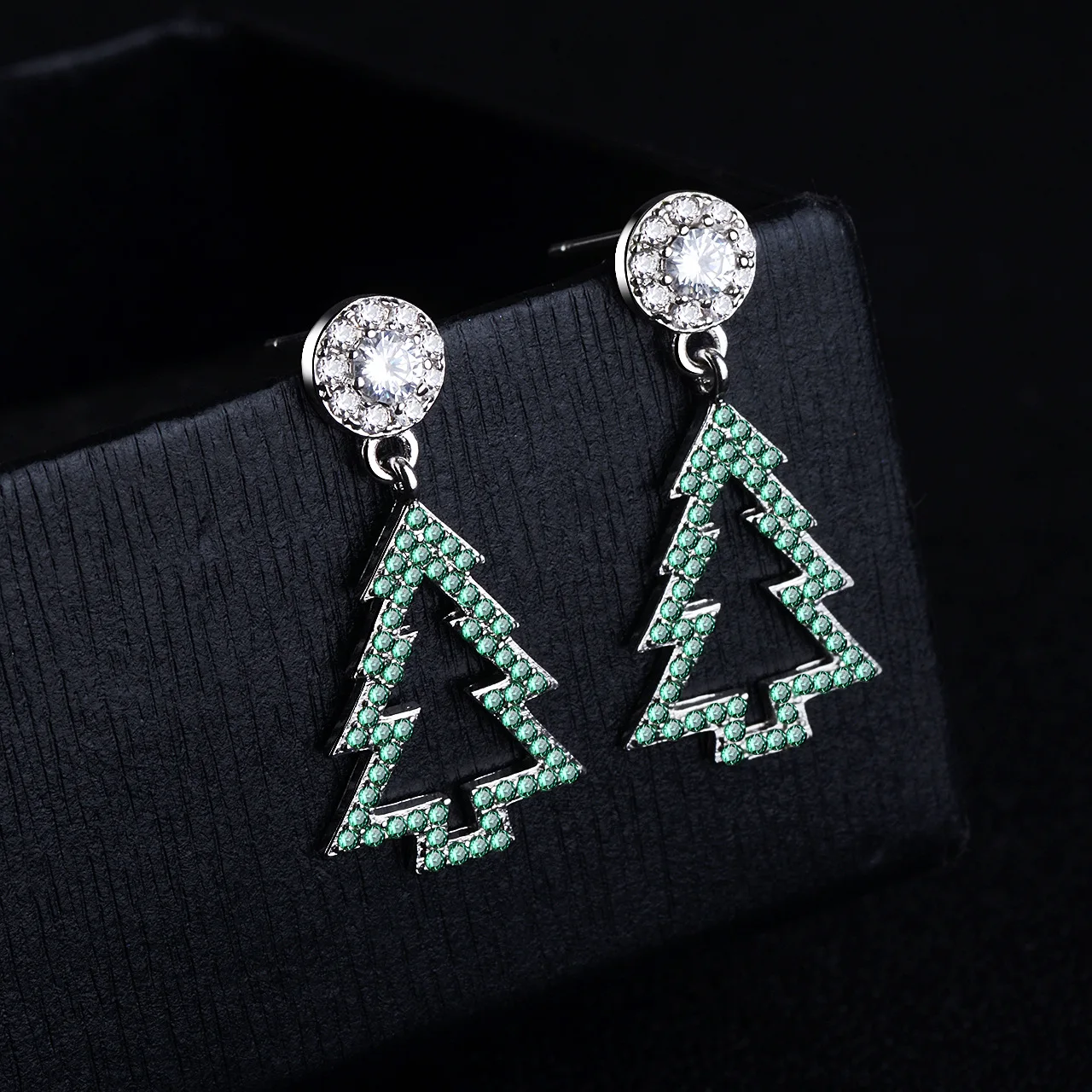 

S925 silver earring, Silver zircon Christmas tree earrings, Valentine's day gift Fashion Jewelry Stud Earrings,