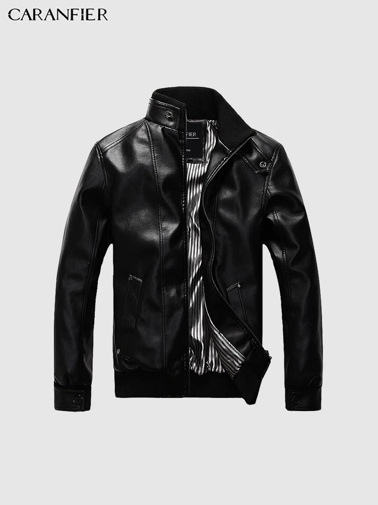 

Мужская кожаная куртка CARANFIER, с принтом, на молнии, из искусственной кожи, в стиле пэчворк, мотоциклетная куртка