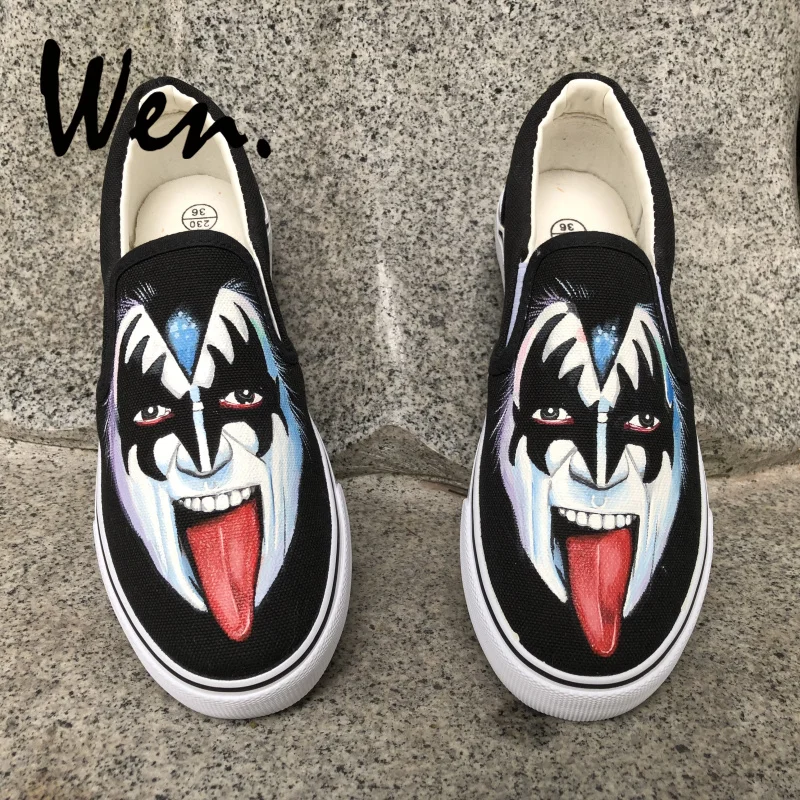 

Wen Design Custom Hand Painted Shoes Naughty Face Slip On Black Canvas Skateboarding Sneakers for Women Men's Birthday Presents