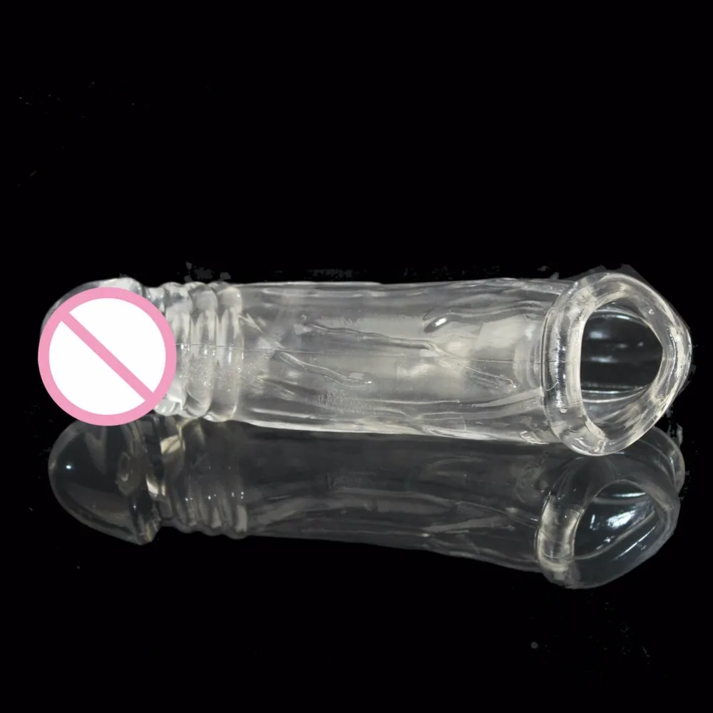 Прозрачный Хрустальный пенис с рукавом презерватив многоразовое двойное кольцо