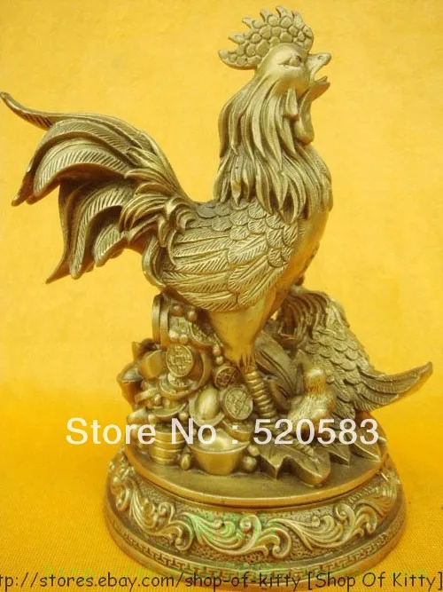 Китайский бронзовый медь курица Статуэтка петуха Рисунок 6 "H|figure|figure statuesfigure