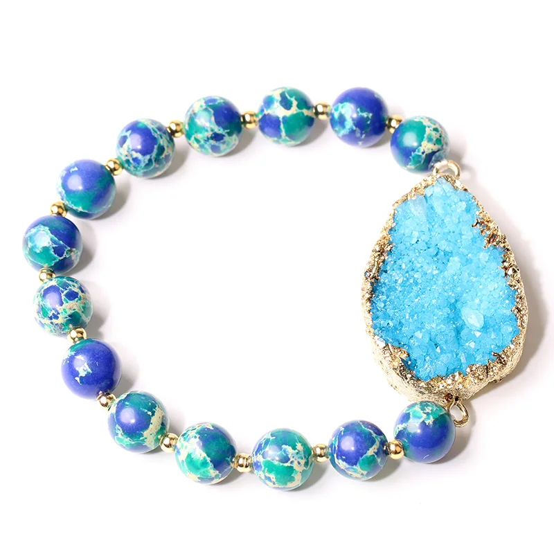 Модные синие зеленые бусы камни браслеты необычные натуральный многоцветный