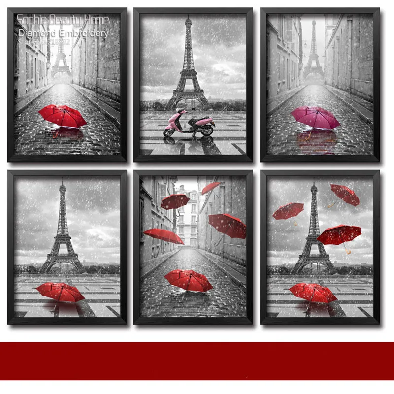 Алмазная живопись сделай сам вышивка красота Эйфелева башня красный зонт