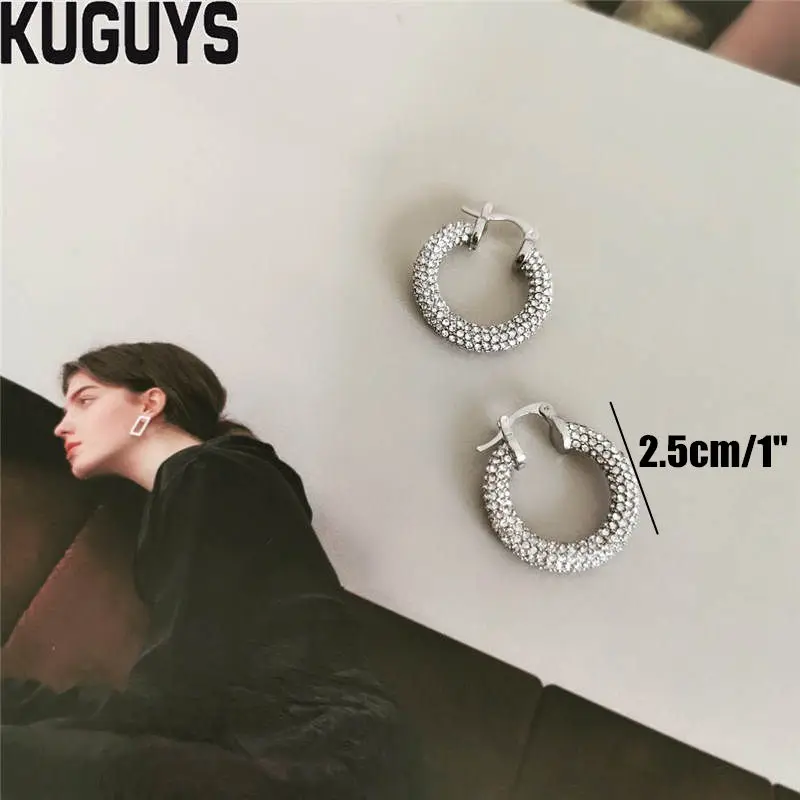 Женские круглые серьги кольца KUGUYS роскошные вечерние золотистого и серебристого