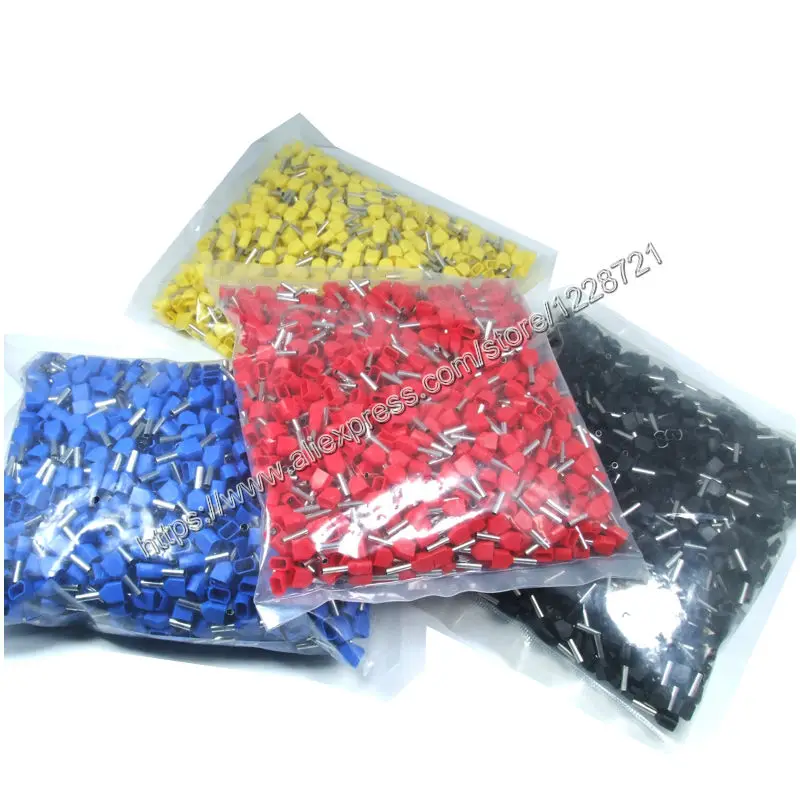 1000 штук упак. TE4012 2X12 AWG двойной и вход провода Bootlace наконечники для 2X4.0mm2 12 0 мм