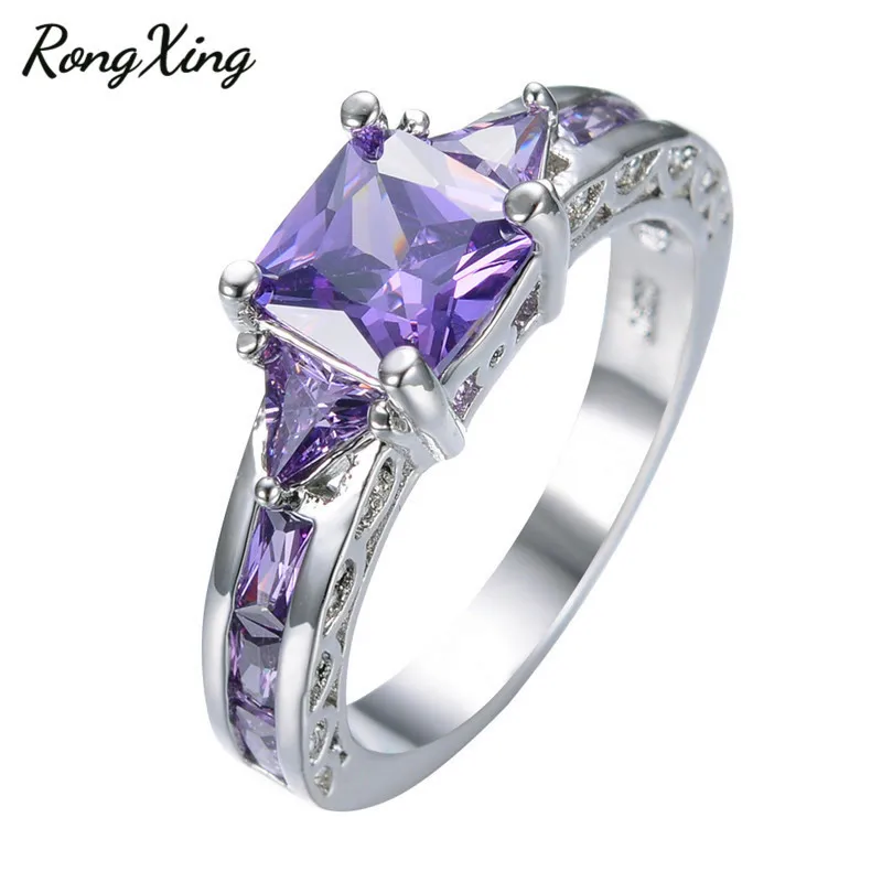 Женское Винтажное кольцо с камнем обручальное фиолетовым кубическим цирконием в
