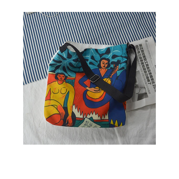 Matisse, мультяшный принт, Ulzzang, Повседневный, забавный, мультяшный, через плечо, женская, большая емкость, искусство, Винтаж, Harajuku, холст, сумки на плечо