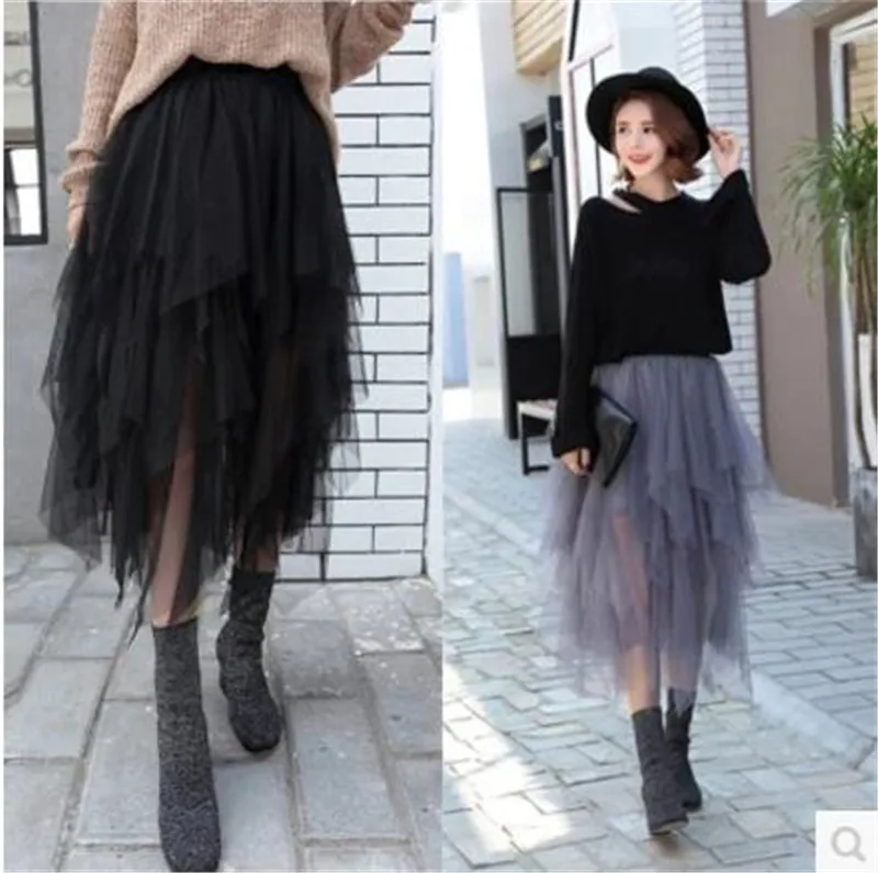 Модная эластичная длинная юбка из тюля с высокой талией Женская сетчатая пачка