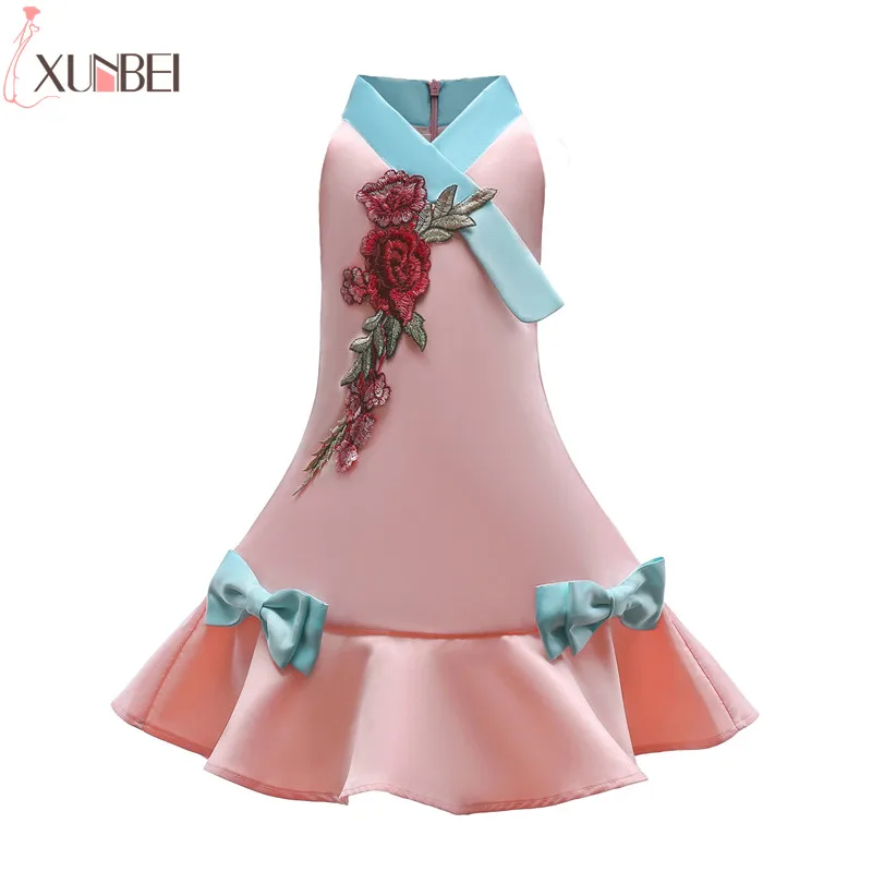 Милые платья Cheongsam с цветочным узором для девочек коллекция 2019 года атласные