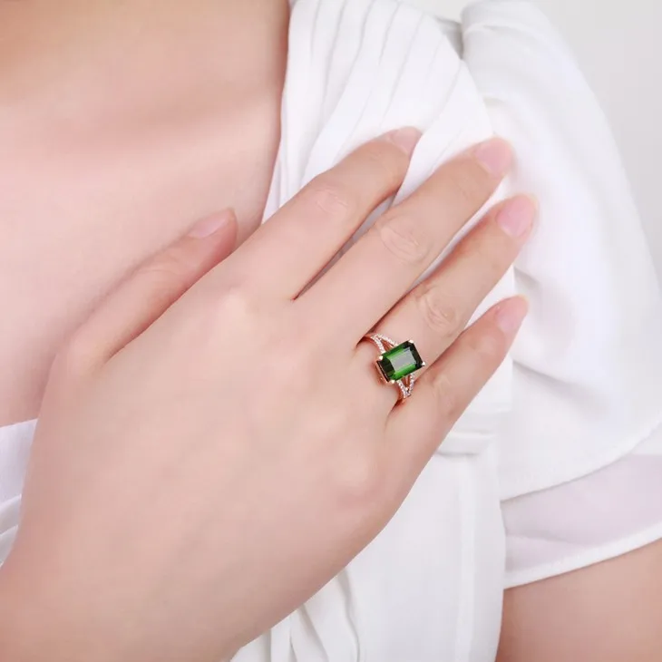 Бренд ZOCAI Кольцо Настоящее 18 K розовое золото 4,0 CT Настоящее Зеленый Турмалин Кольцо 0,19 карат бриллиантовое кольцо
