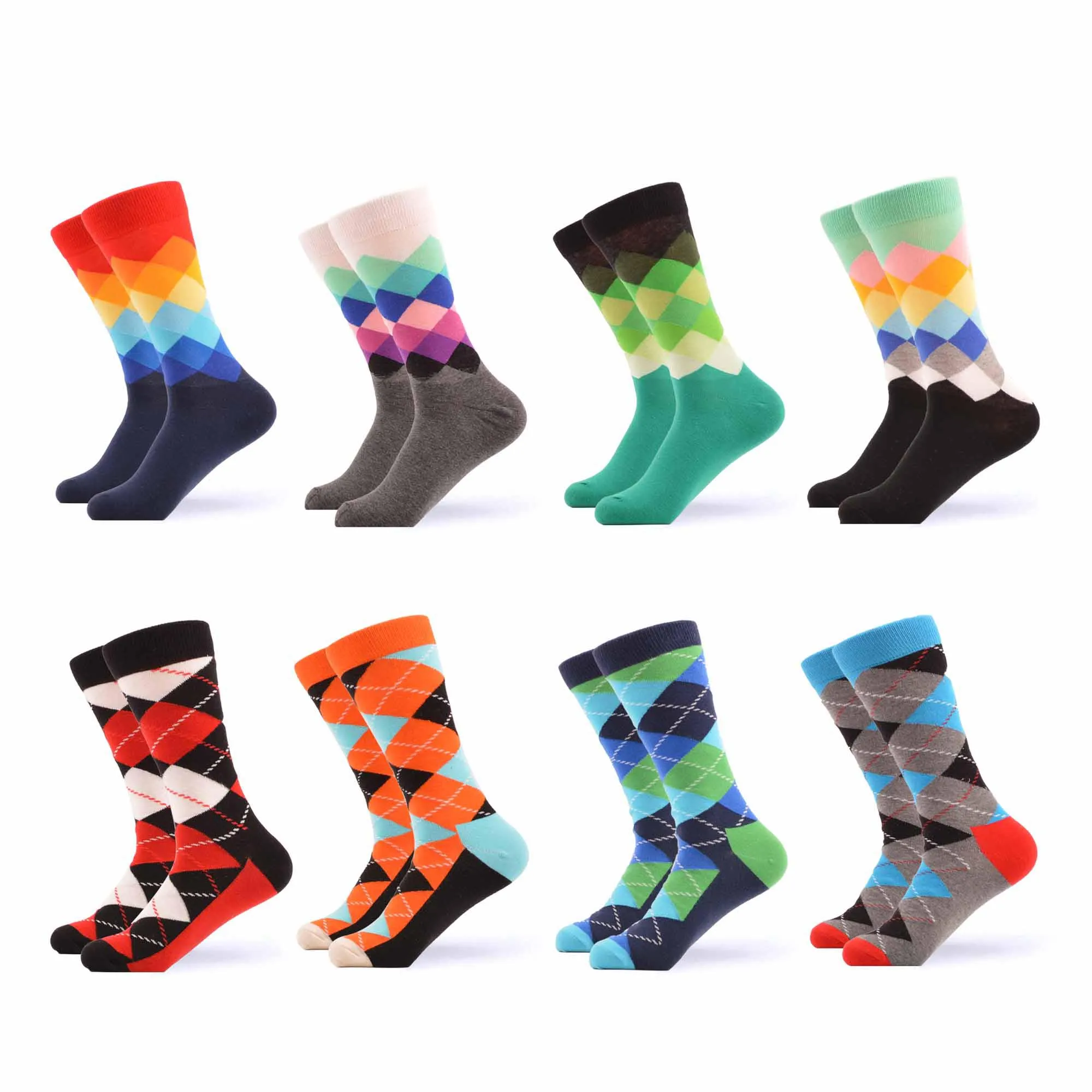 05872 (8 pairs) SANZETTI, мужские цветные Повседневные носки, носки из чёсаного хлопка, дизайнерские носки в стиле Харадзюку, носки в стиле хип-хоп, геометрические, в клетку, в горошек, подарки, счастливые носки - Цвет: 05872 (8 pairs)
