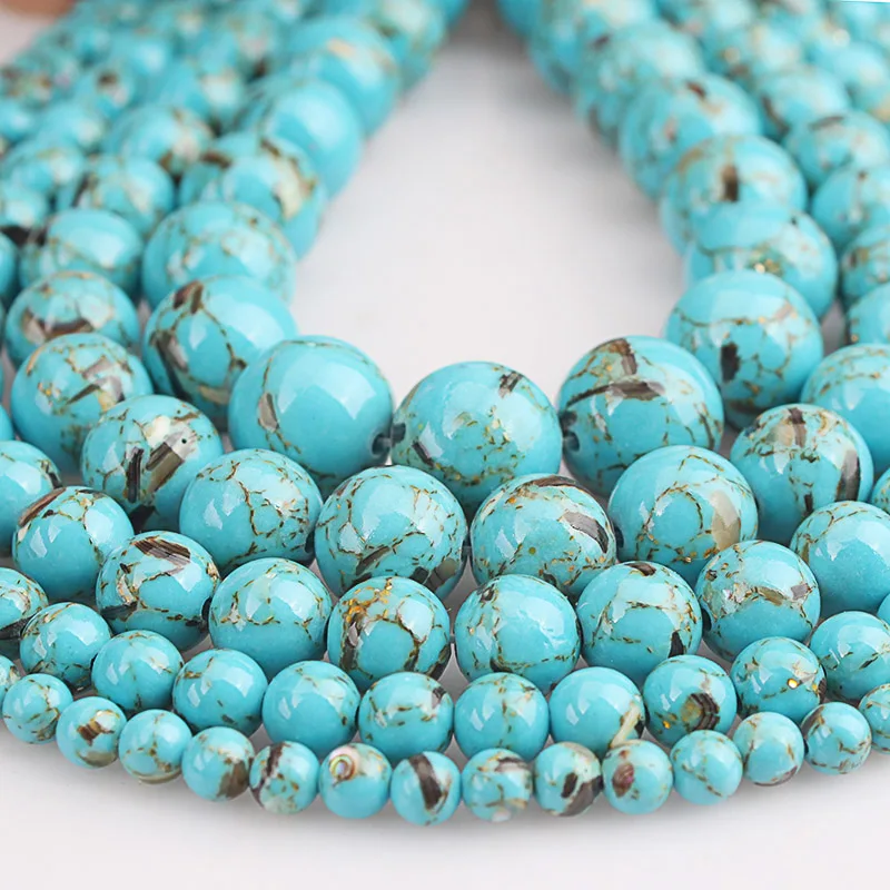 Бусины из натуральной ракушки Howlite коричневые бусины с черными флексами круглые