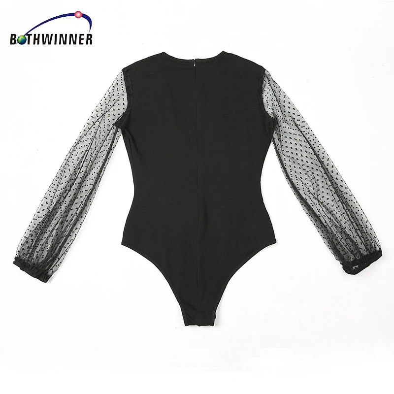 Боди женское Сетчатое в горошек с длинным рукавом|skinny jumpsuit|jumpsuits for womensleeve bodysuit |