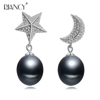 fashion star moon black natural freshwater pearl earrings pearl jewelry for wemon wedding gift