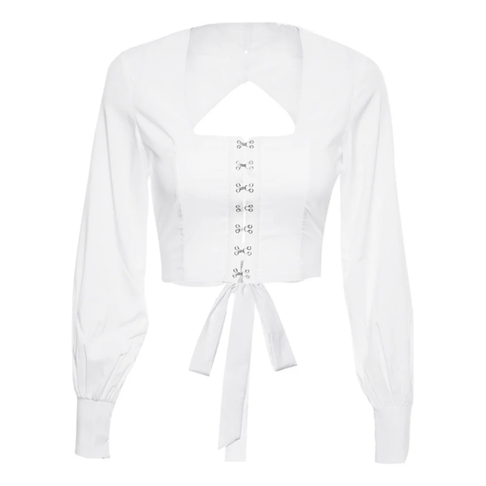 Для женщин топы и блузка спинки Фонари рукав короткий Blusa женский квадратный