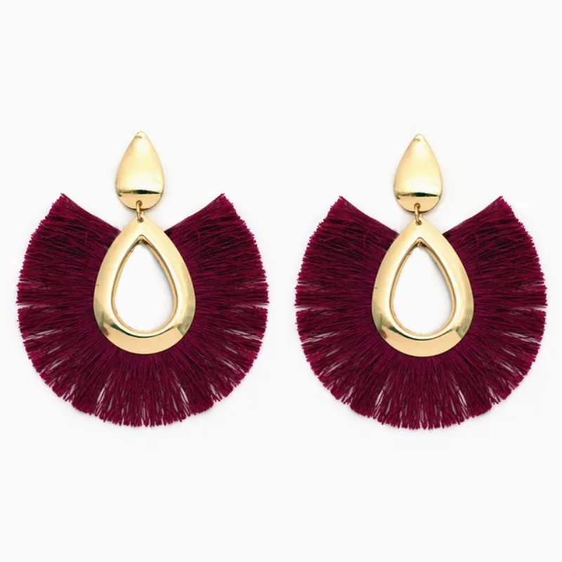 Новые Boho черные серьги с кисточками в форме капли металлический кулон Висячие серьги для женщин большие вечерние свадебные украшения 15 цветов - Окраска металла: Fuchsia