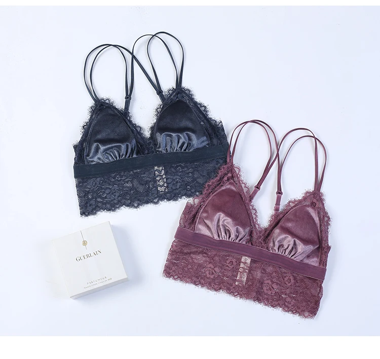 Сексуальный мусс ресницы кружева бархат без обода Bralette нижнее белье дамы бюстгальтер набор тонкий сексуальный фиолетовый черный синий бюстгальтеры