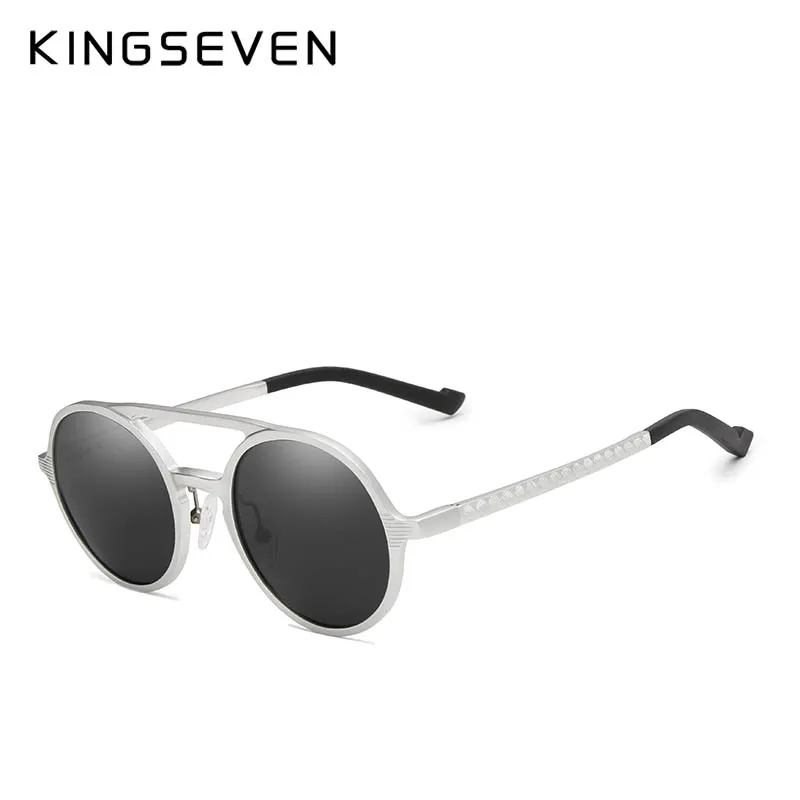 Silver Gray KINGSEVEN стимпанк винтажные алюминиевые Солнцезащитные очки Мужские Круглые линзы поляризованные солнцезащитные очки для вождения мужские очки N7576 - Цвет линз: Silver Gray