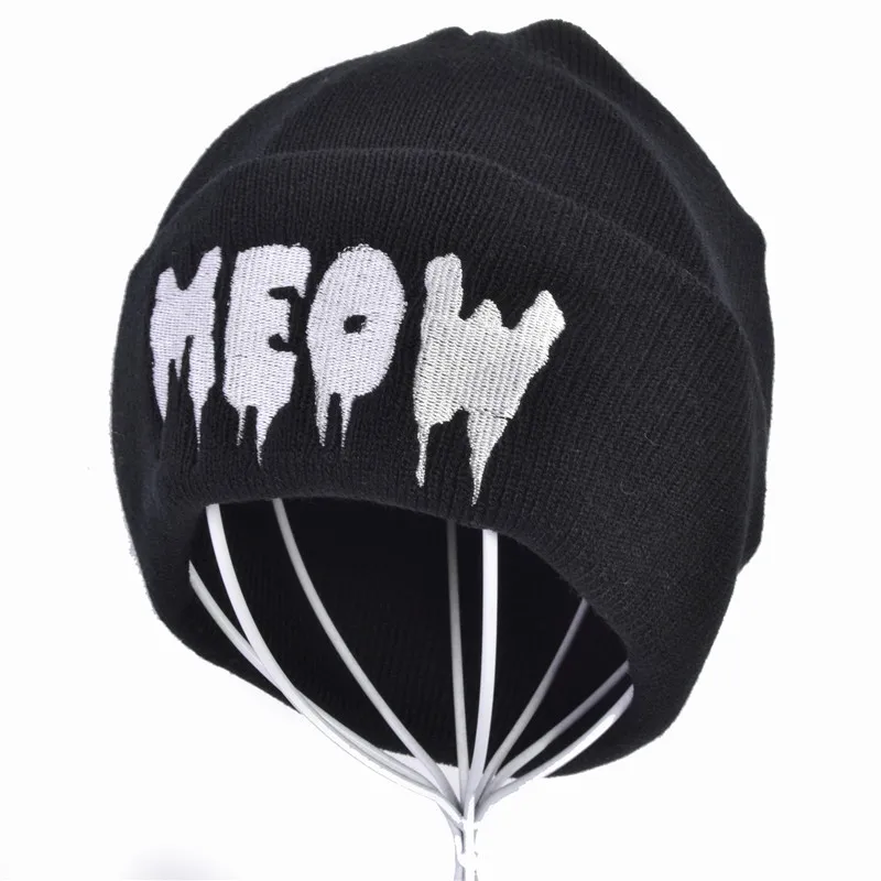 

Fashion Meow Knit Cap Men Women Casual Hip Hop Hats Knitted Wool Skullies Beanies Hat Warm Winter Hat For Women Beanie