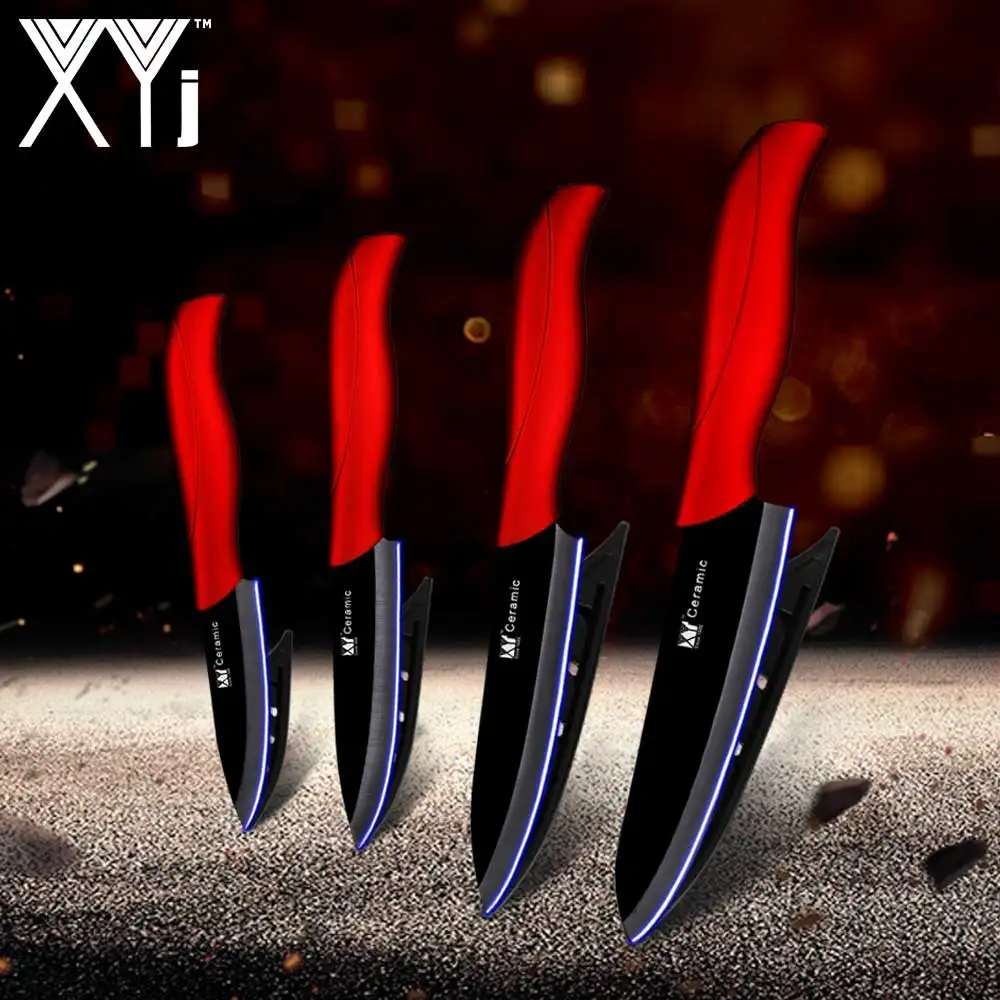 red black XYj Master Chef Ceramic Kitchen Knife Set 3"Paring 4"Utility 5"Slicing 6"Chef Kitchen Knife High Hardness Ceramic Cooking Tools - Цвет: red black