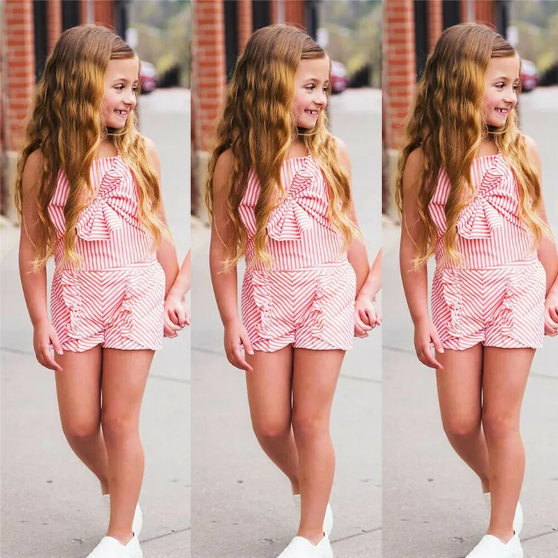 Милый комплект одежды в розовую и белую полоску из 2 предметов для маленьких