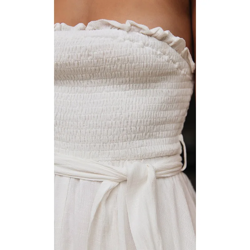 Женское платье Amazon хлопковое из пеньковой ткани с завязками на груди летнее для