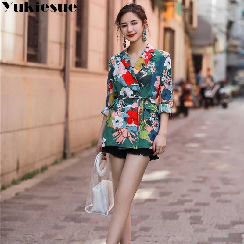 Женский пиджак с цветочным принтом Блейзер Женская куртка chaqueta mujer famale jaket