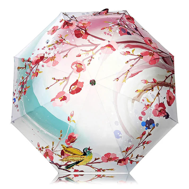 

Женский Зонт от дождя и солнца, с принтом в виде цветущего персика