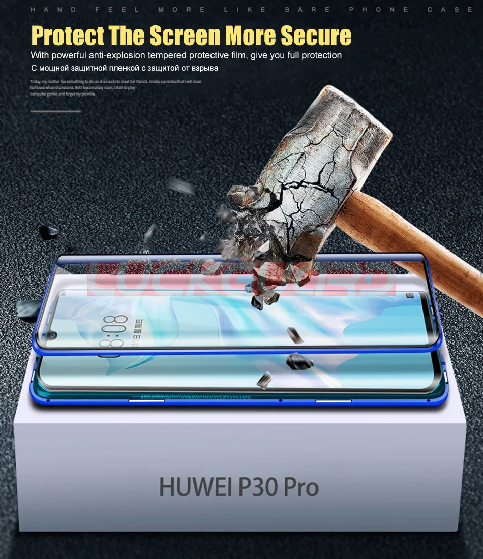 Магнитный чехол с двойным стеклом для huawei P30 20 mate 30 20 10 Pro P30 Lite Honor 20i 20 Nova 3 3i 5 закаленное стекло 360 Полное покрытие
