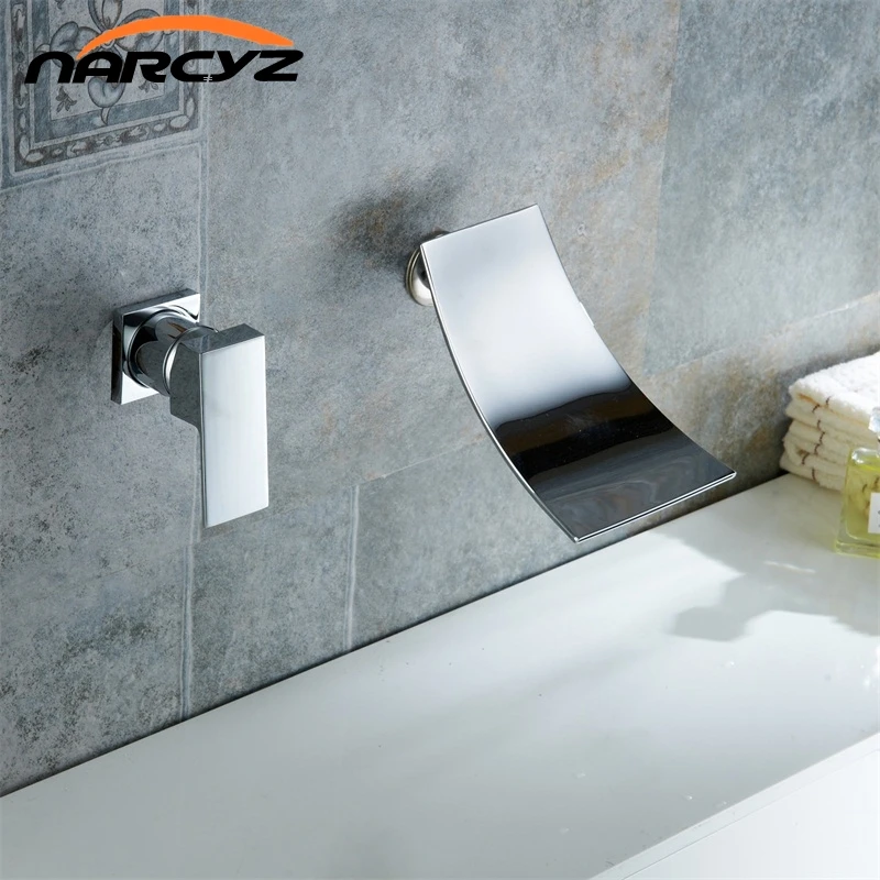 Хромированный/черный латунный Смеситель для ванны настенное крепление Водопад