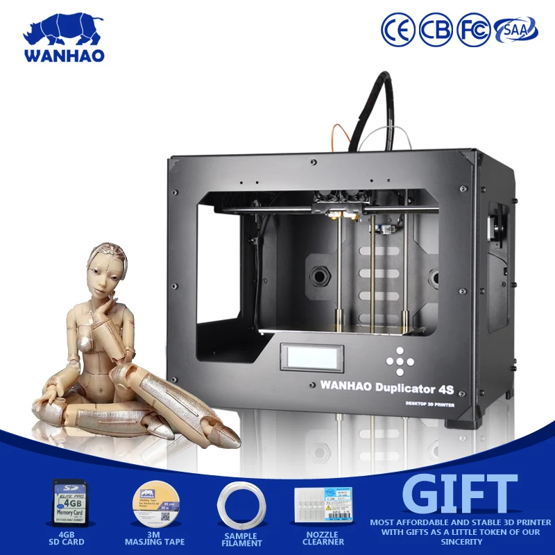 

3D-принтер Wanhao, двойной экструдер, Дубликатор WANHAO, 4S Reprap комплект с многоцветными моделями, печать с пла/АБС филаментом