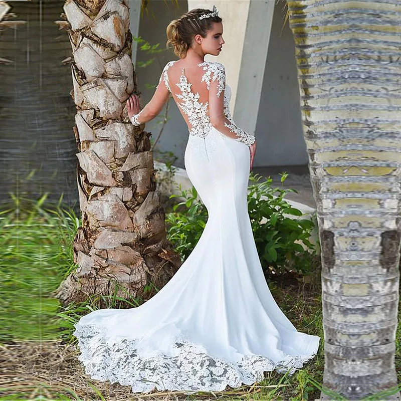 Eightale Русалка турецкие свадебные платья с О-образным вырезом аппликациями в виде