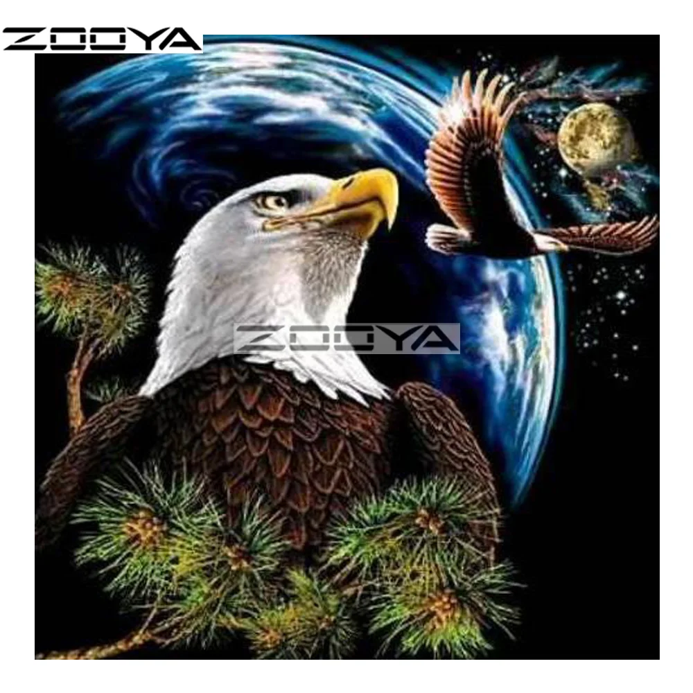 Алмазная вышивка ZOOYA 5D алмазная с двумя орлами земля космические животные