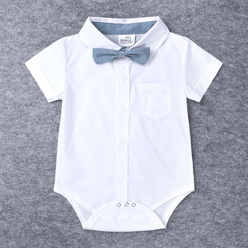 Baby Boys and Girls Rompers + Shorts 2PCS Sets Kids White Shirts Clothes with Bow Tie Formal Party Outfits BB233 | Детская одежда и